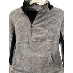 Lululemon Womens Gray Herringbone Hooded Jacket With Thumbholes & Zippered Pocke